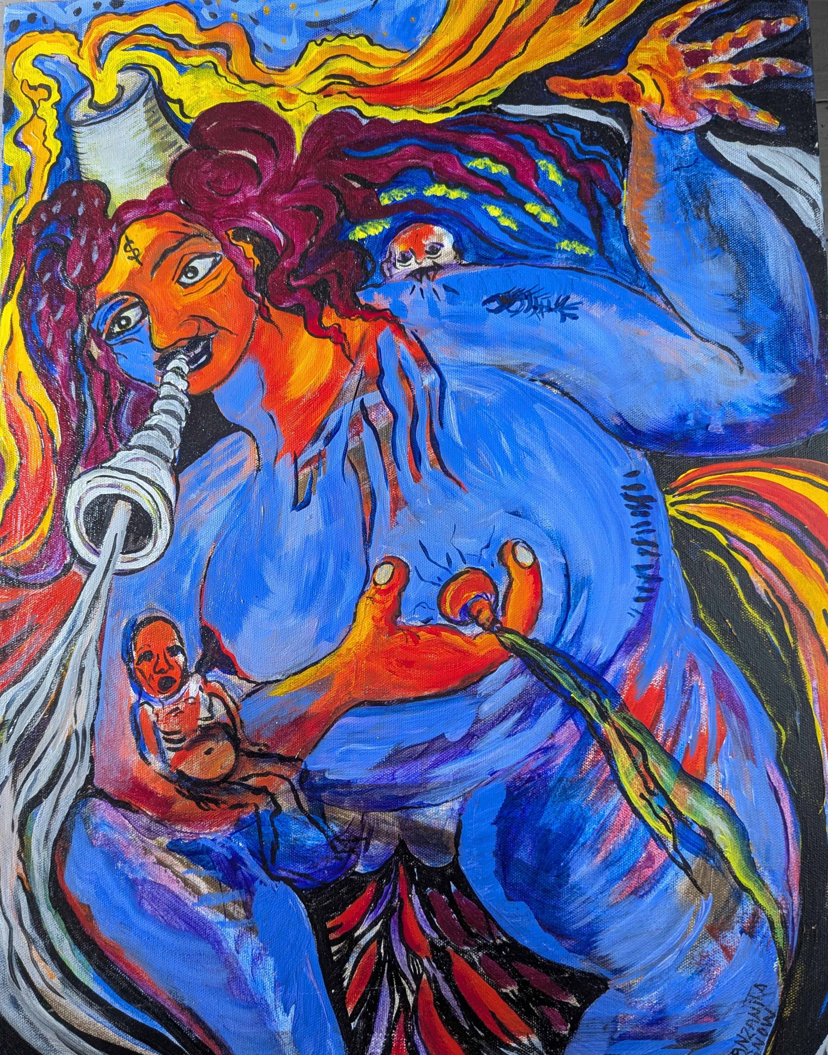 Manzanita Snow Mother Earth Trumpets for Help. Painting. 
